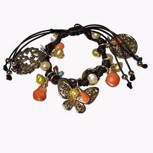 Handmade Boho Butterfly Beaded Charm Bracelet Brown Orange Fashion Jewelry Girls
